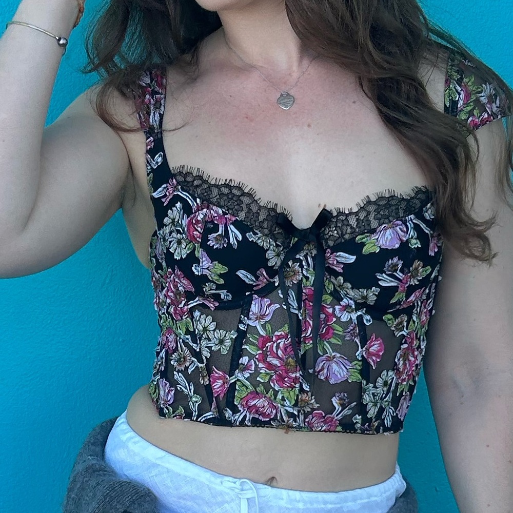 Victoria Secret Floral Black Lace Bustier